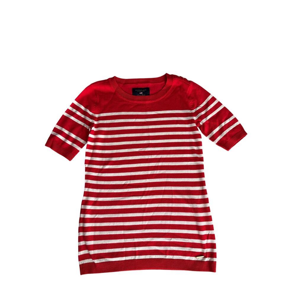 U.S. Polo Assn. Red White Striped Half-Sleeve Sweater Size Small